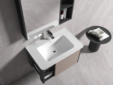 KQ-S3581 瓷盆不鏽鋼烤漆浴櫃組/寬80CM/左開放:圖片 2