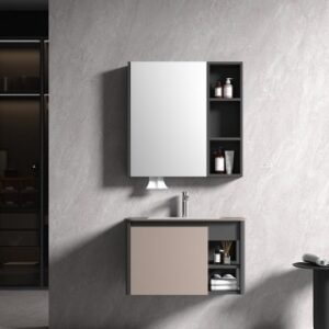 KQ-S3582 瓷盆不鏽鋼烤漆浴櫃組/寬80CM/右開放